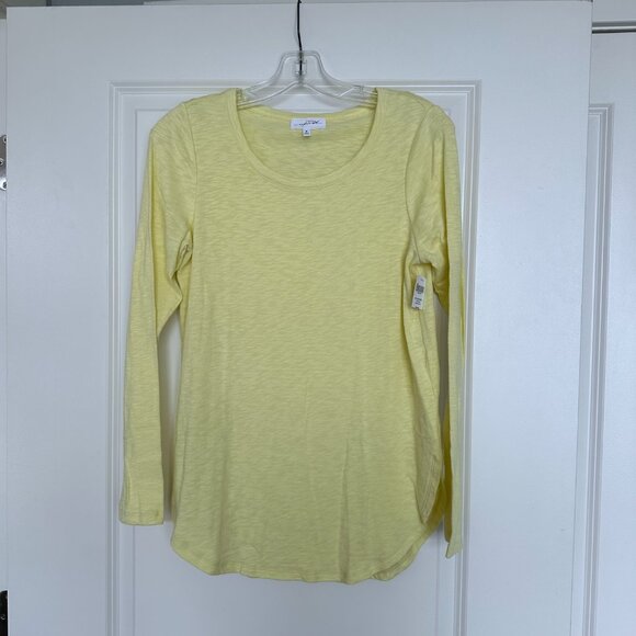 Soma T-Shirt Long Sleeve Top Chardonnay Yellow Cotton Slub Shirttail Tee Small - Picture 2 of 6